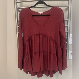Altar’d  State Red  V Neck Tiered Top